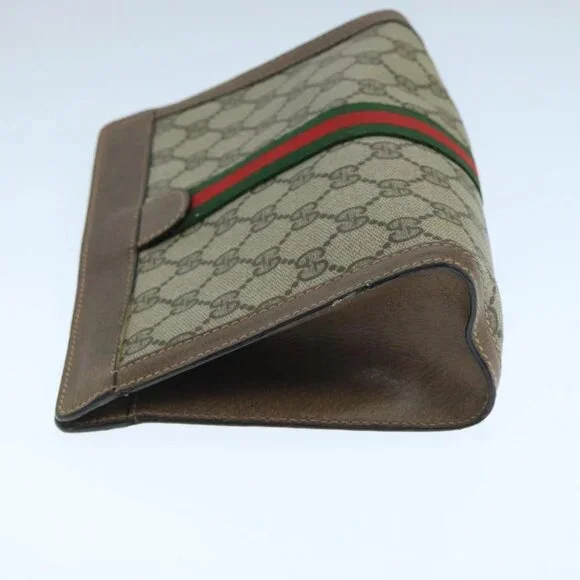 GUCCI GG Supreme Web Sherry Line Clutch Bag PVC Beige Red